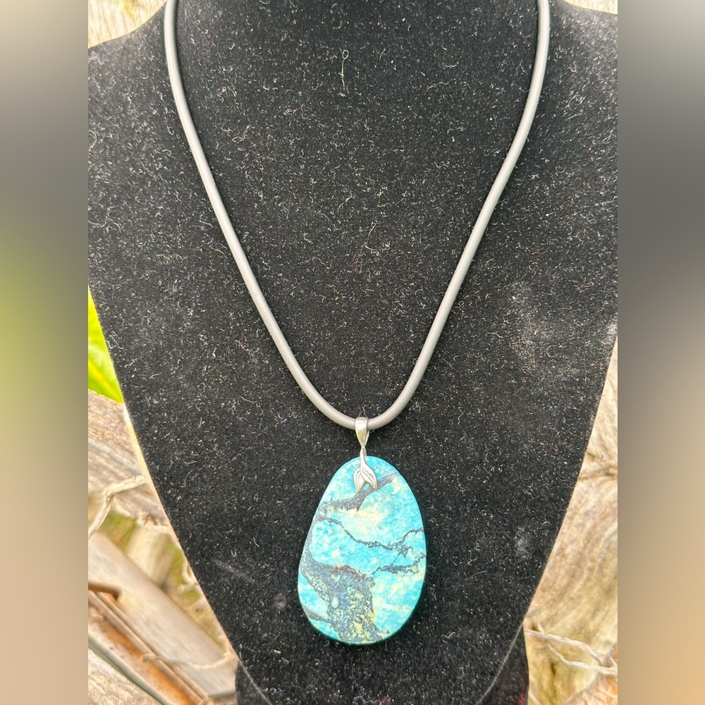 Ocean Turquoise Jasper Pendant Necklace Sterling Silver Bail Natural Stone